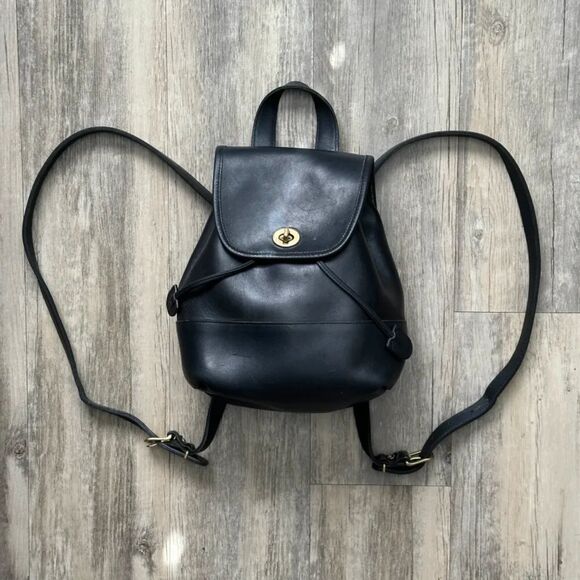 Vintage Coach Black Leather Daypack Backpack Rucksack Bag Purse 9791 main image 9